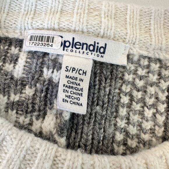 Splendid White Gray Herringbone Sweater SMALL Boxy Oversized Plaid Preppy $178 - Picture 12 of 13